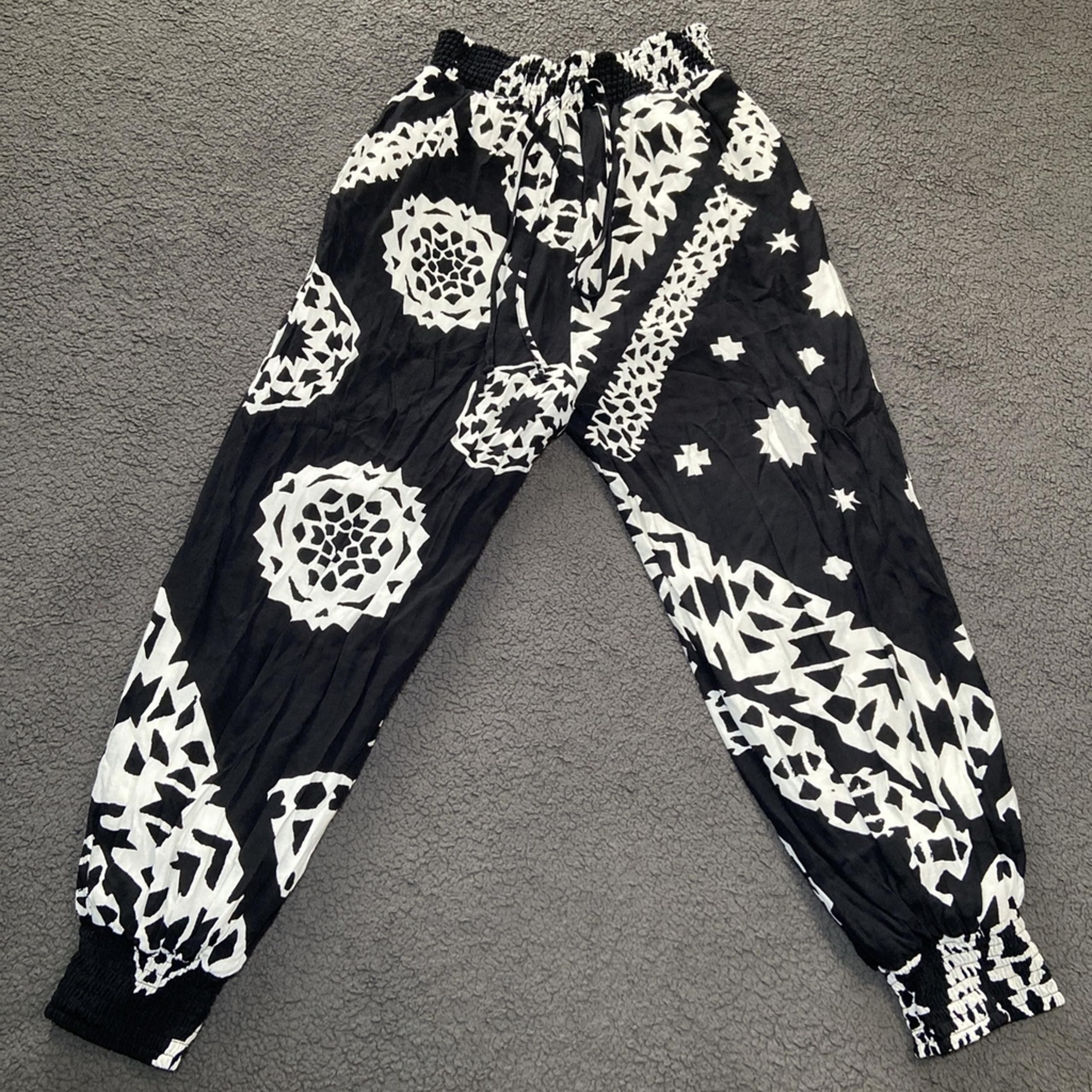 Anthropologie Pants Womens Small Black White Joggers Wide Waistband Casual