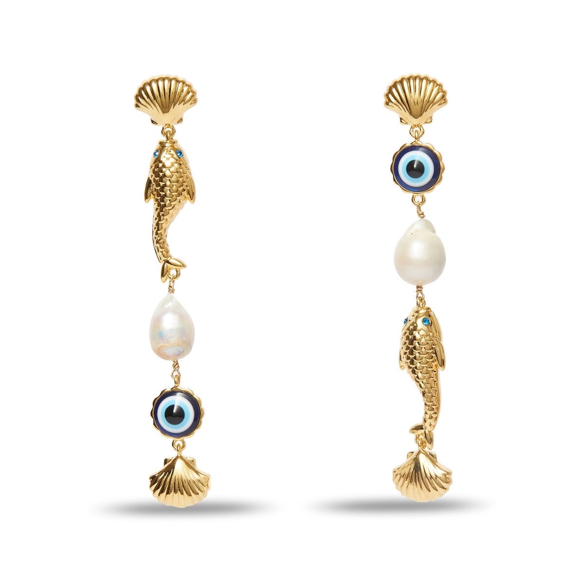 NWOT Lele Sadoughi Gold La Mer Pearl Linear Earrings