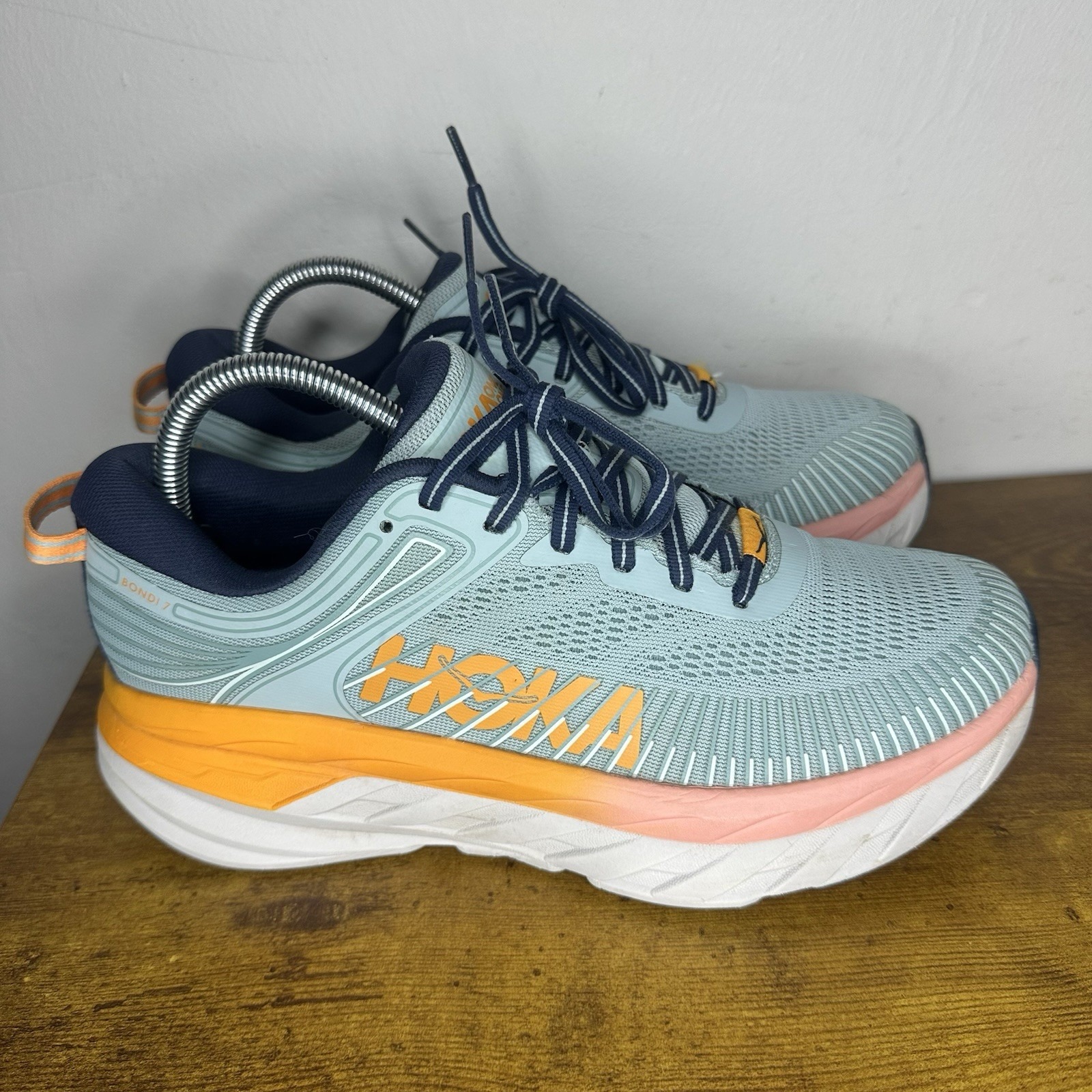 Hoka One One Bondi 7 Running Shoes Women's Size 8.5 Blue Pink Orange