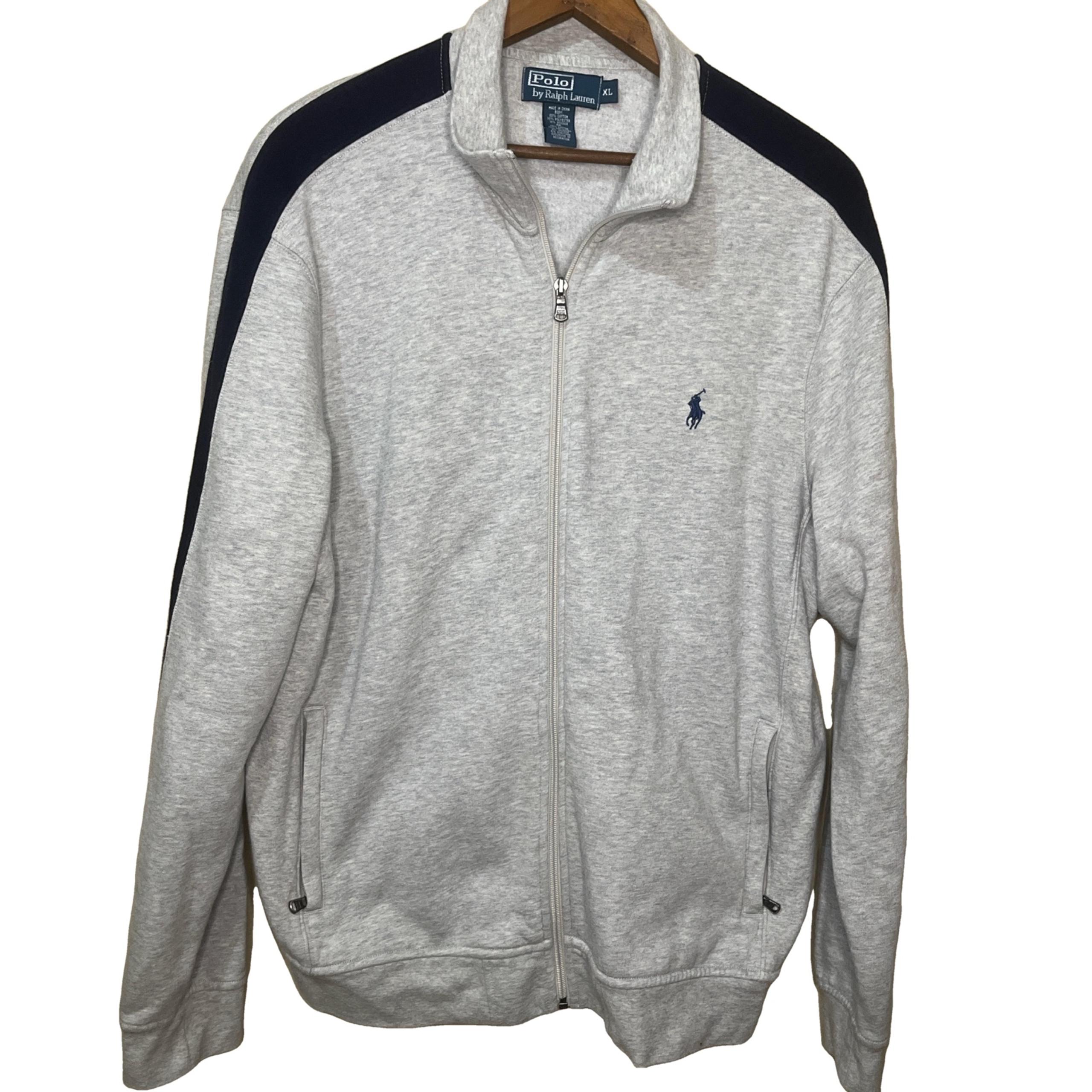 Polo Ralph Lauren Mens XL Gray 100 Cotton Varsity Stripe Track Sweater