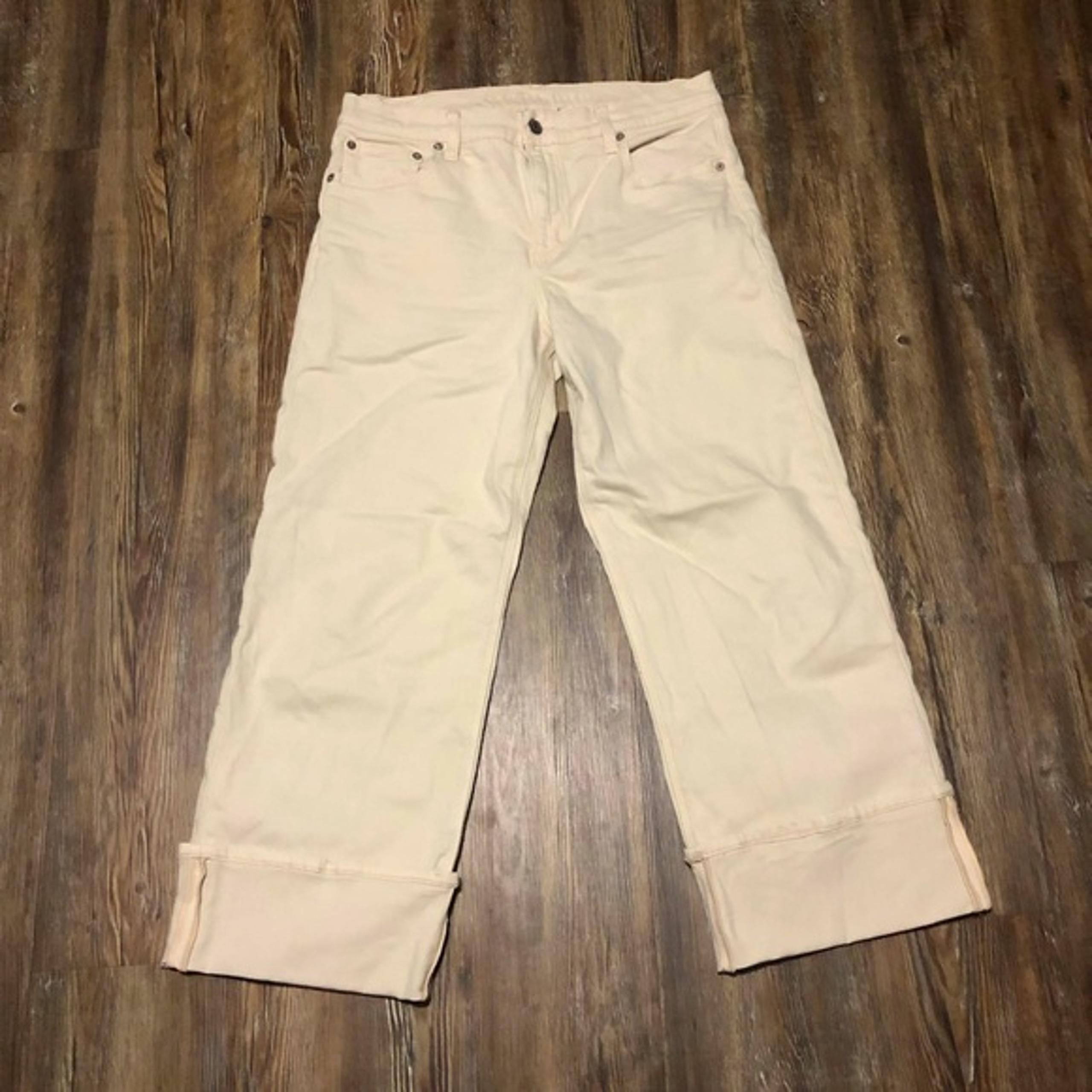 American Eagle Jeans Women's 8 Stovepipe Cuffed High Rise Wide Leg Cream Wash