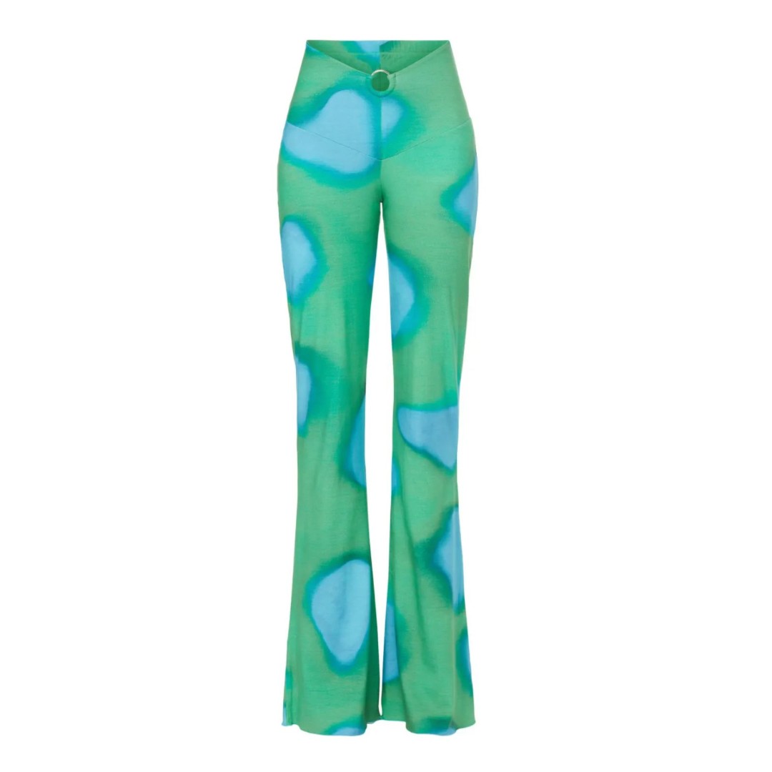 Arthur Apparel Ring Flare Tie Dye Green and Blue Stretch Legging Pants 6