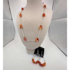 RARE Womens Necklace 18 Spiny Oyster Liquid Silver & Matching Drop Earrings NEW