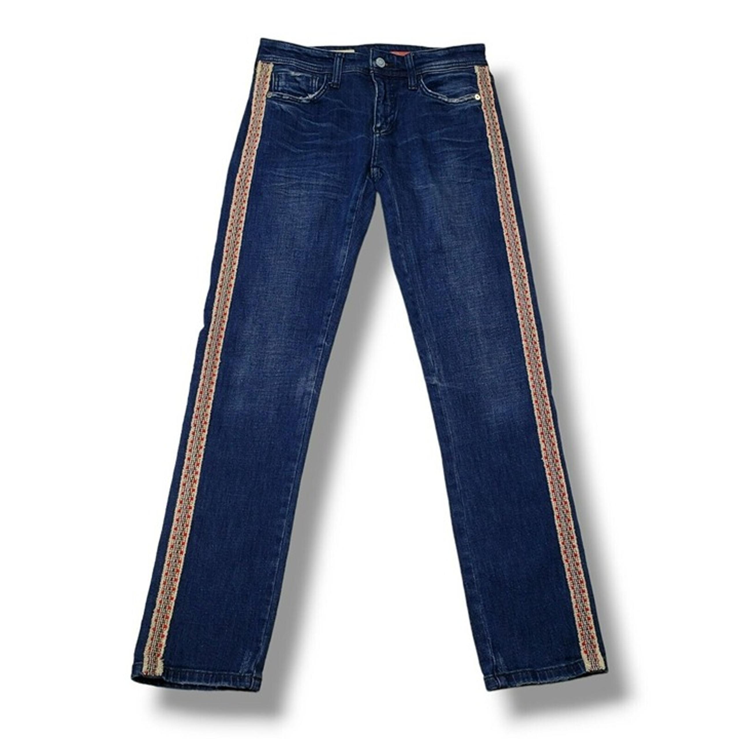 Pilcro Slim Boyfriend Crop Jeans Womens 25 Tribal Boho Anthropologie Side Stripe