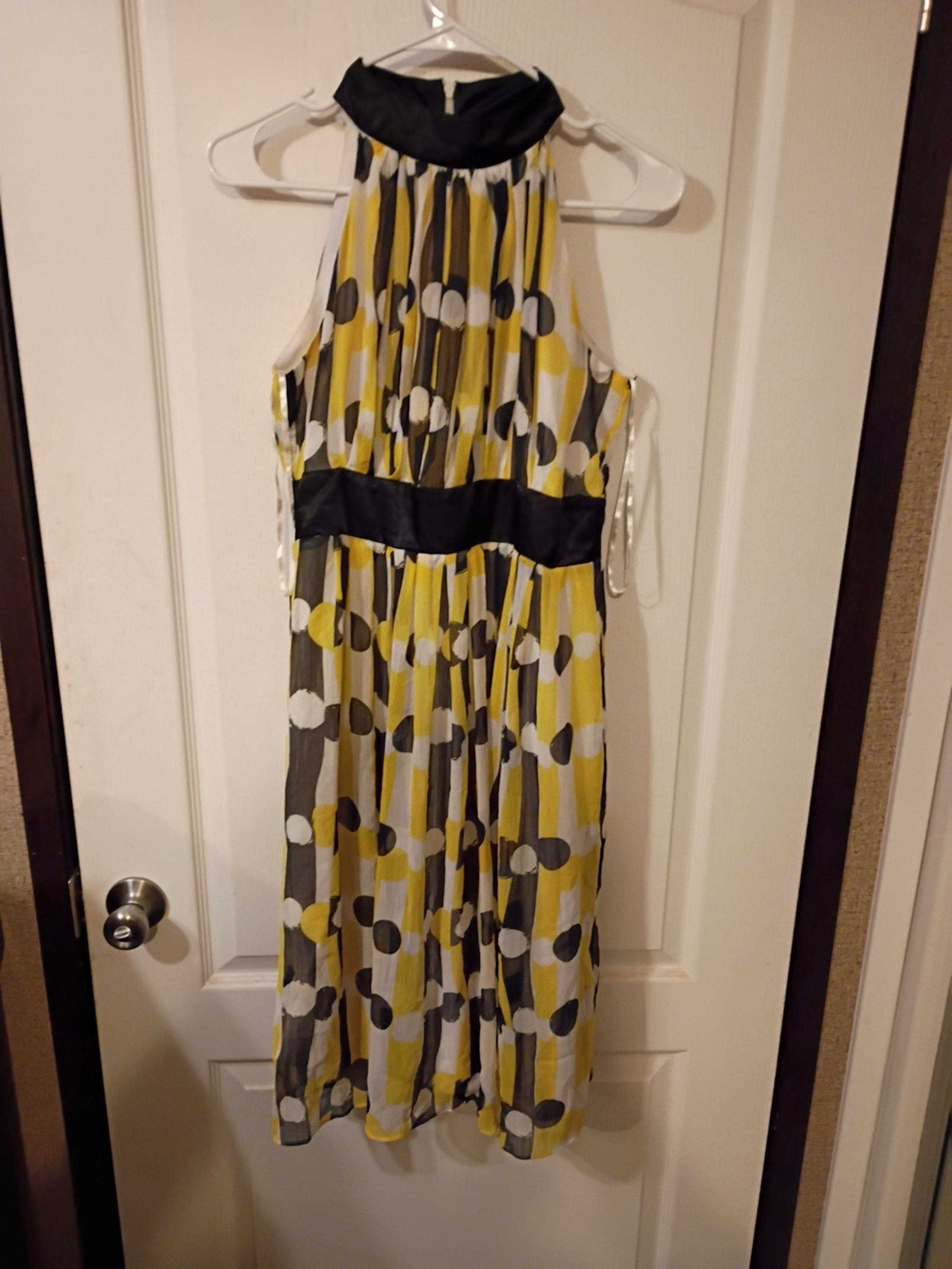 Kaelyn Max Dress Yellow Black White Polka Dots Size Medium