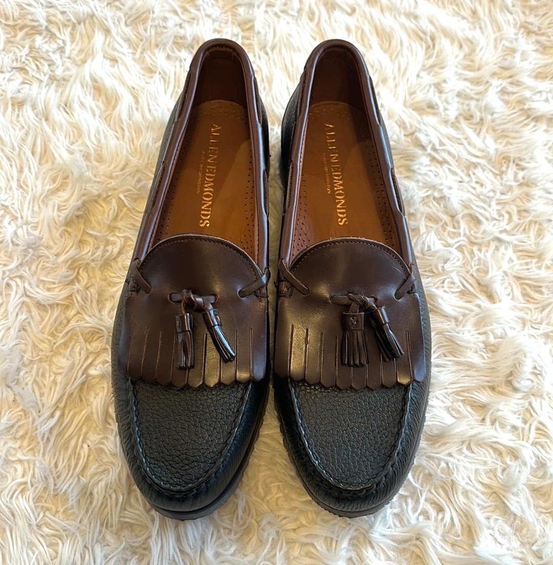 Allen Edmonds Nashua Black & Brown Kiltie Tassel Leather Loafers 13