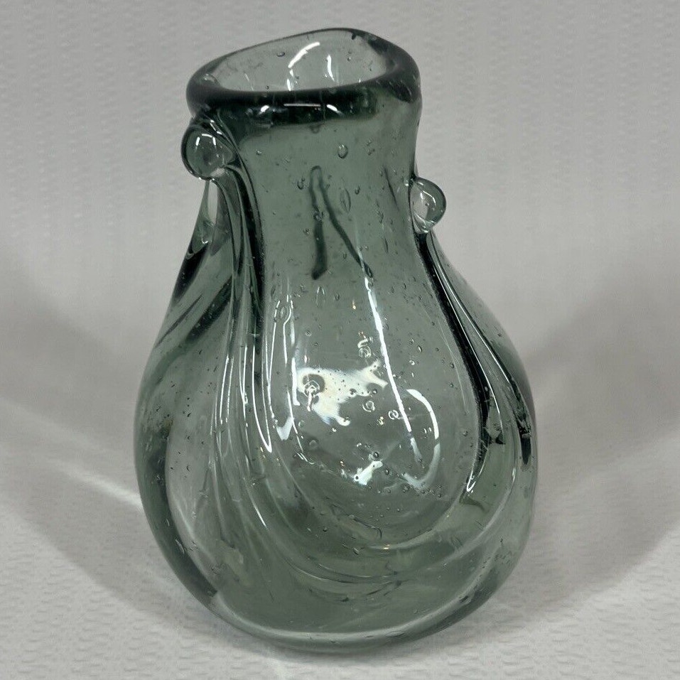 Brutalist Style Hand Blown Glass Sculpture Vase Art Signed D. Burkhalter Vintage