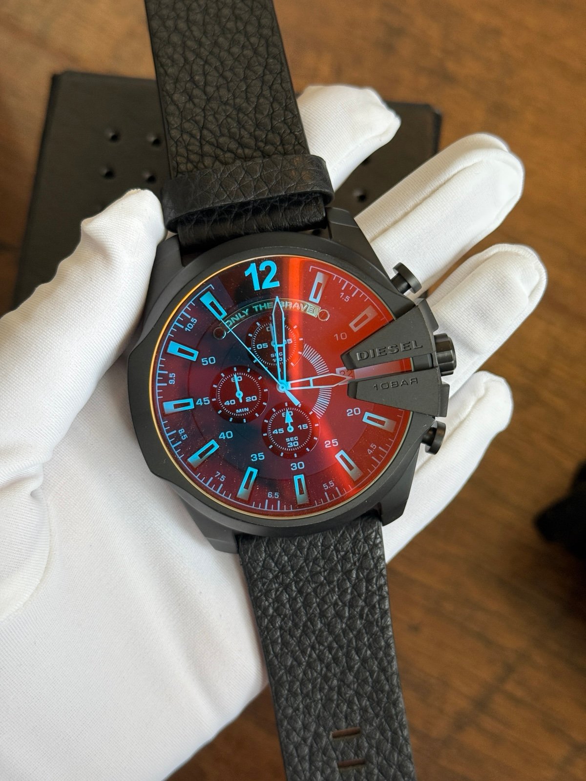 Diesel DZ4323 Mega Chief Men's Black Leather Strap Chronograph Watch 59X51mm