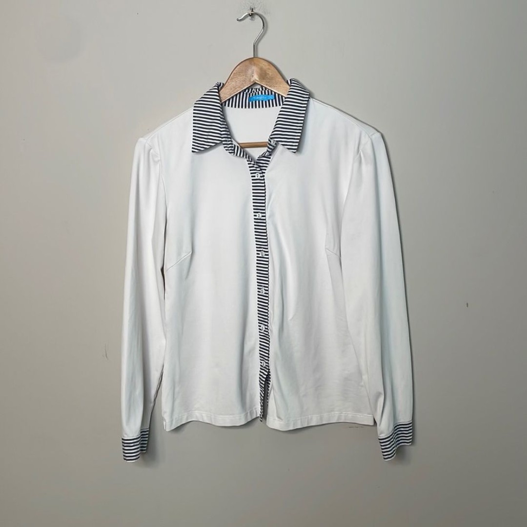 J. McLaughlin Striped Trim Button Up Catalina Cloth Shirt Medium