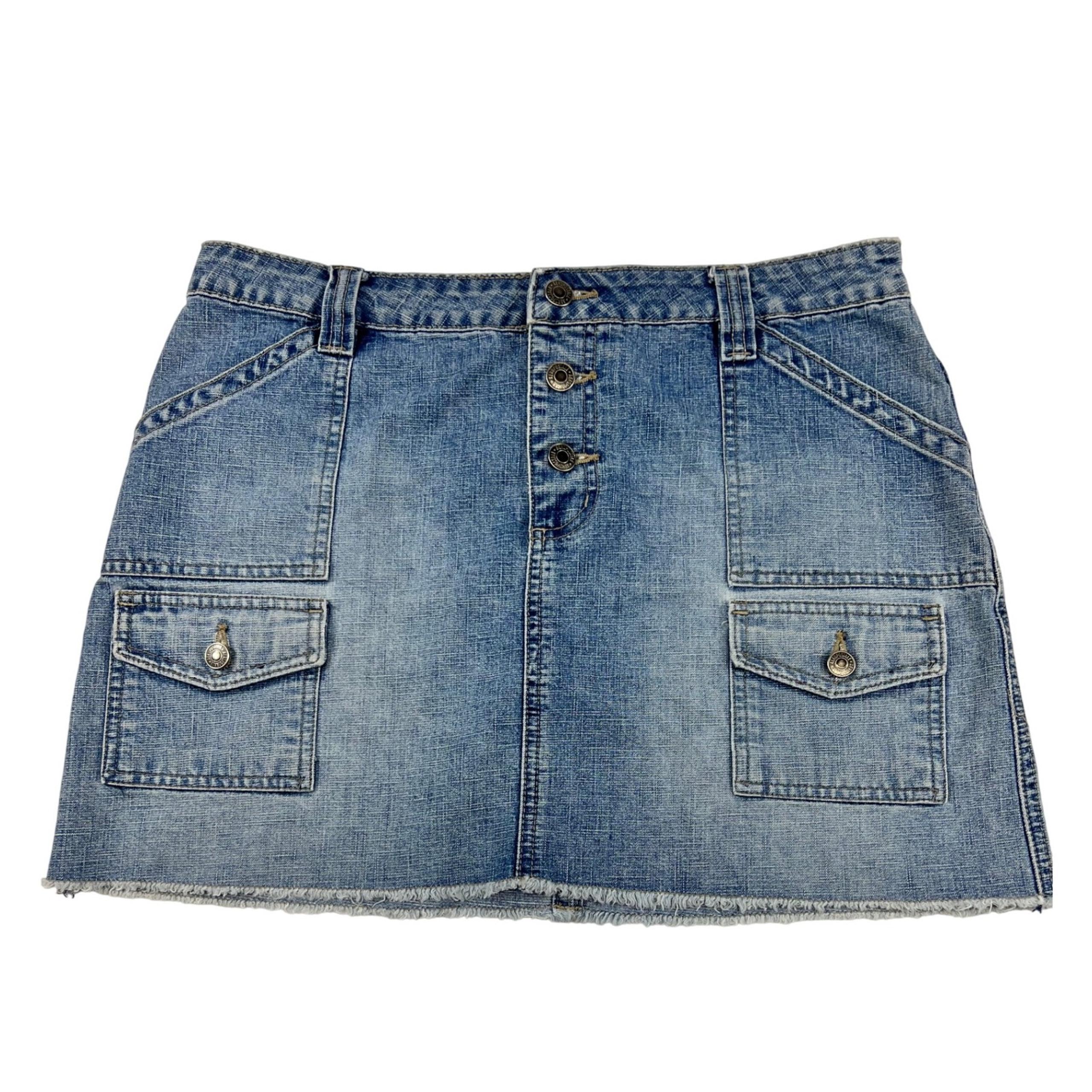 Aeropostale Women's Denim Mini Skirt 7/8 Juniors Blue Jean Cargo Pockets Frayed - Aéropostale