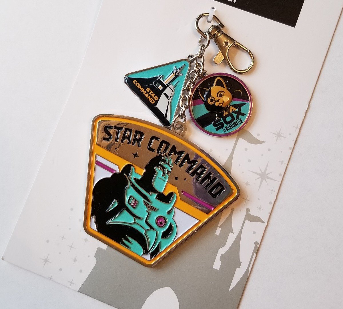 Disney Parks XL Metal Teal Buzz Lightyear Star Command Multi-Charm Keychain