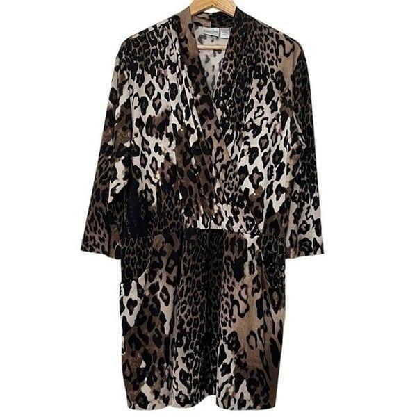 Chico’s Leopard Wrap Dress Animal Print 3/4 Sleeve Knee Length with Pockets XL 3