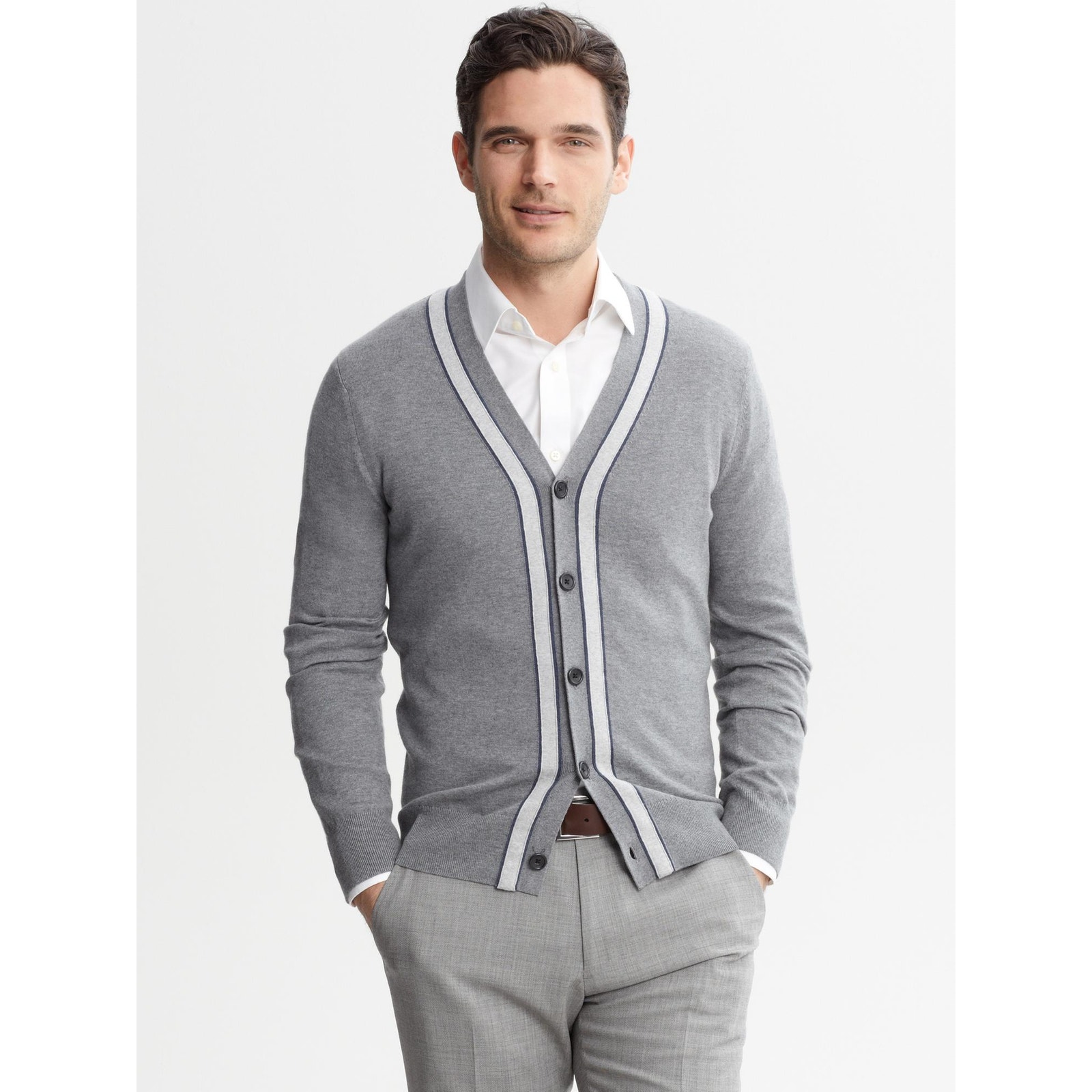 Banana Republic Silk Blend Contrast Trim Cardigan Mens Size M Y2K Grandpacore