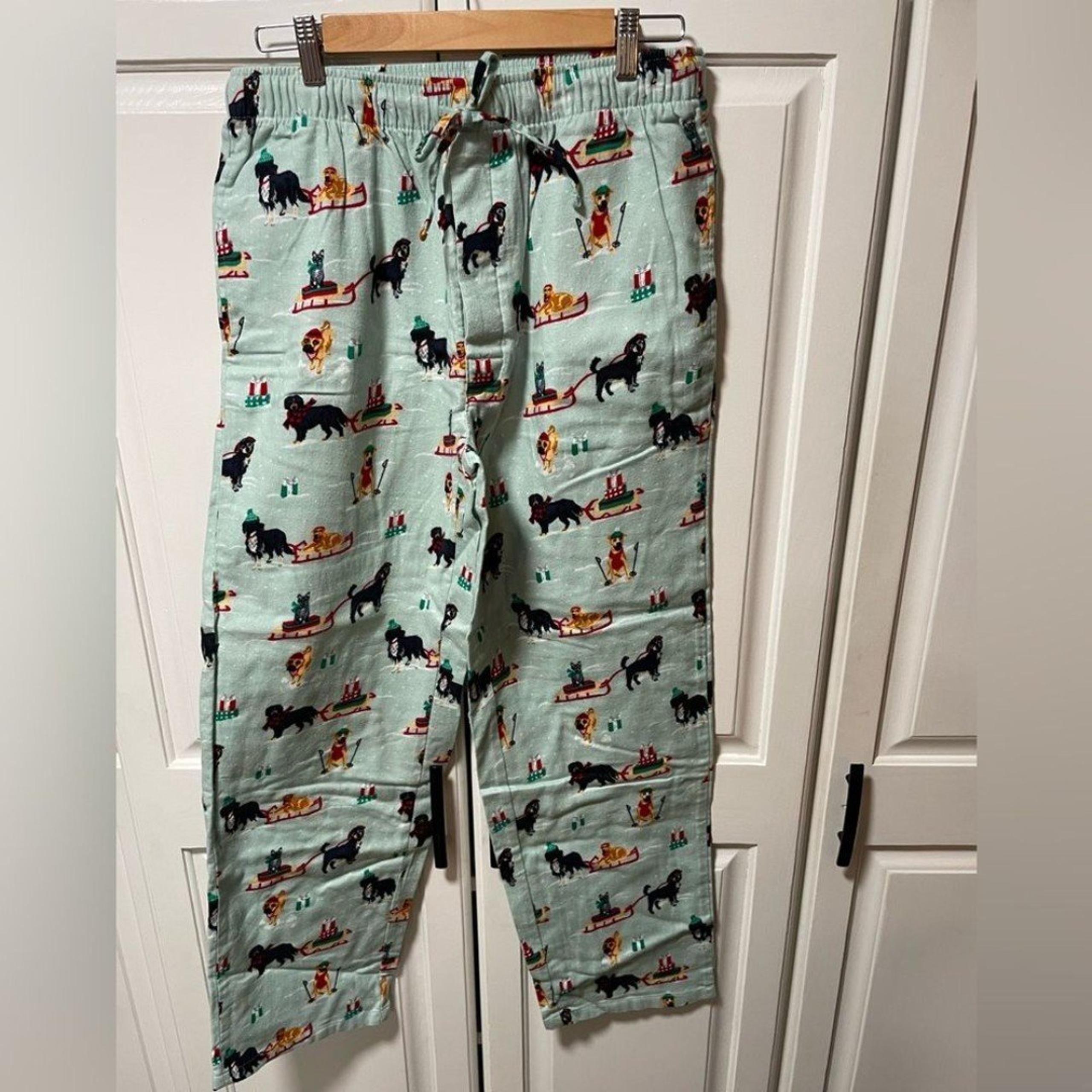 Lands’ End Men’s Aqua Breeze Dogs and Cats Flannel Pajamas size Medium NWT - Lands' End