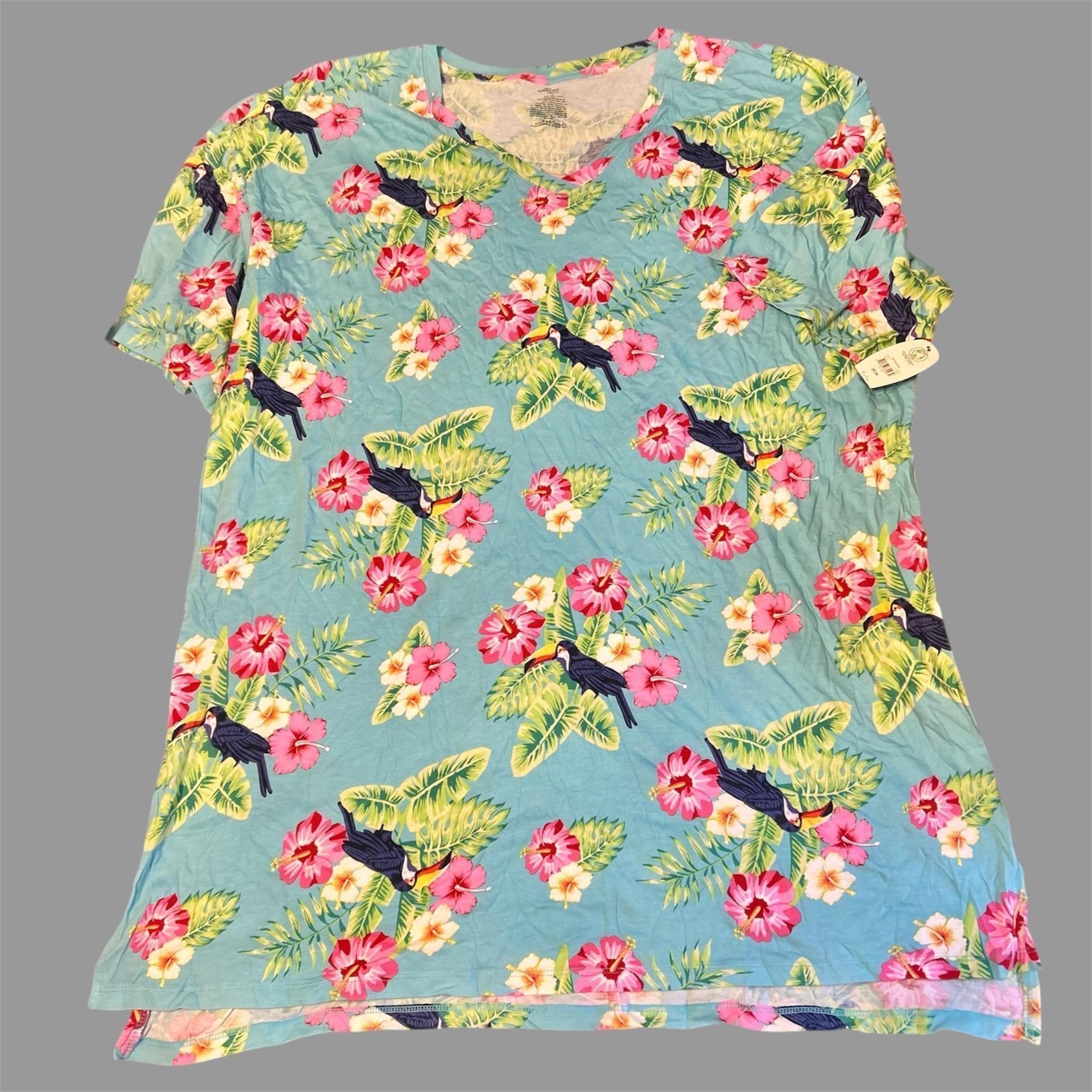 Secret Treasures Nightgown Womens Size 2X/3X Blue Tropical Floral Pajamas Pjs