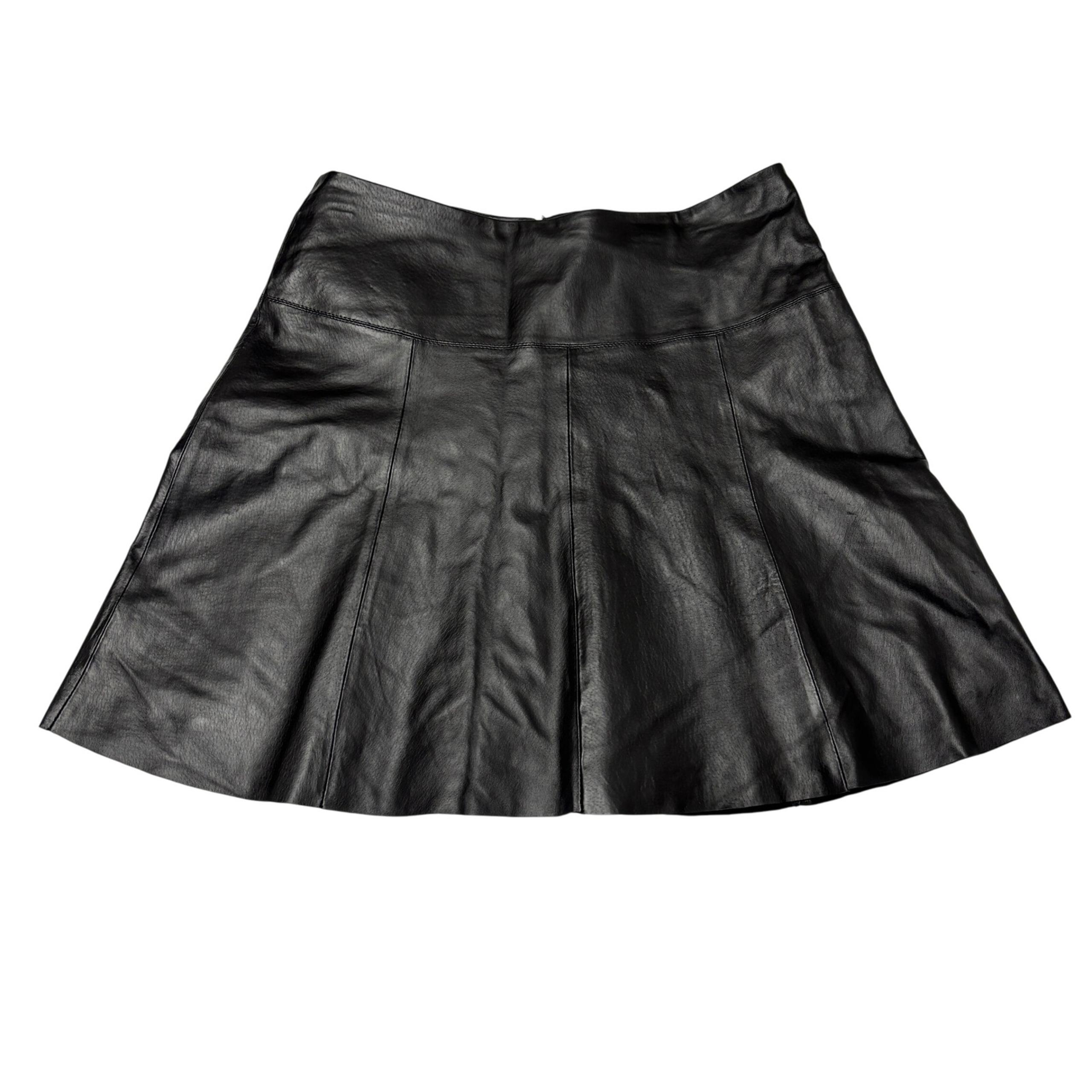 Metrostyle 100% Genuine Leather Skirt Size 14 Black A-Line Flare Boho Moto Chic