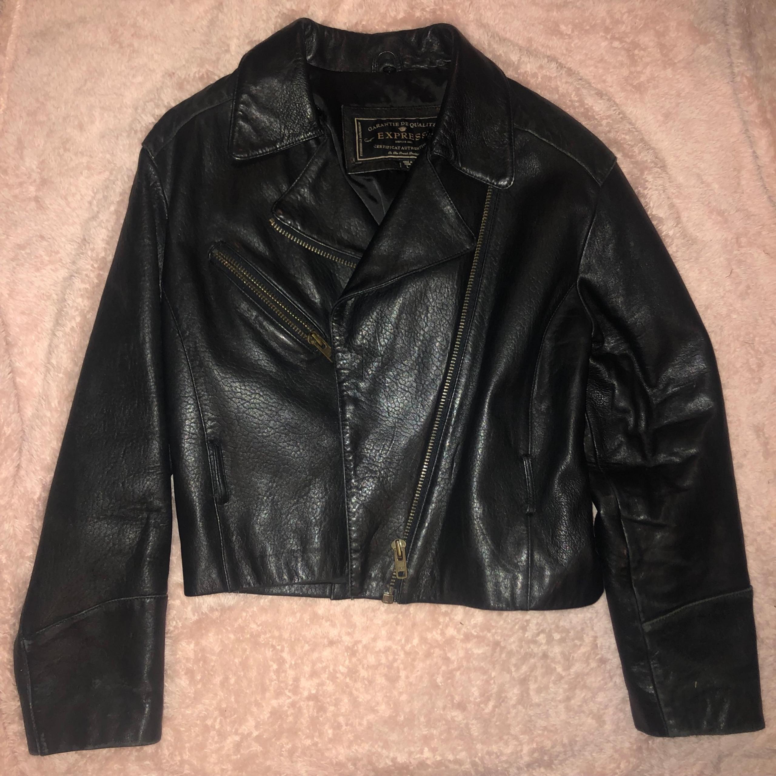 black moto motorcycle leather zip up zipper jacket coat - Express