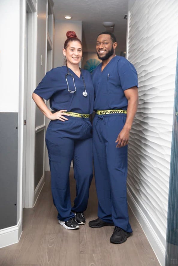 Navy Off White Scrub Set (Sizes: XS, S, 2XL)