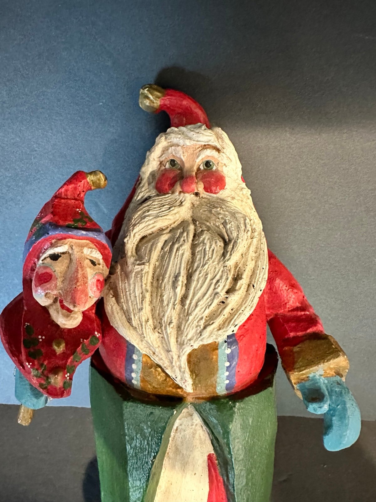 House of Hatten Santa with Jester Puppet Christmas Stocking Wall Hanging Art 15”