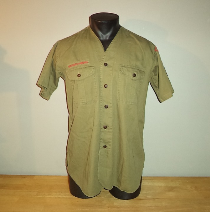 Vintage 50s/60s BOY SCOUTS PHILADELPHIA Olive Green Sanforized Shirt READ FOR SZ