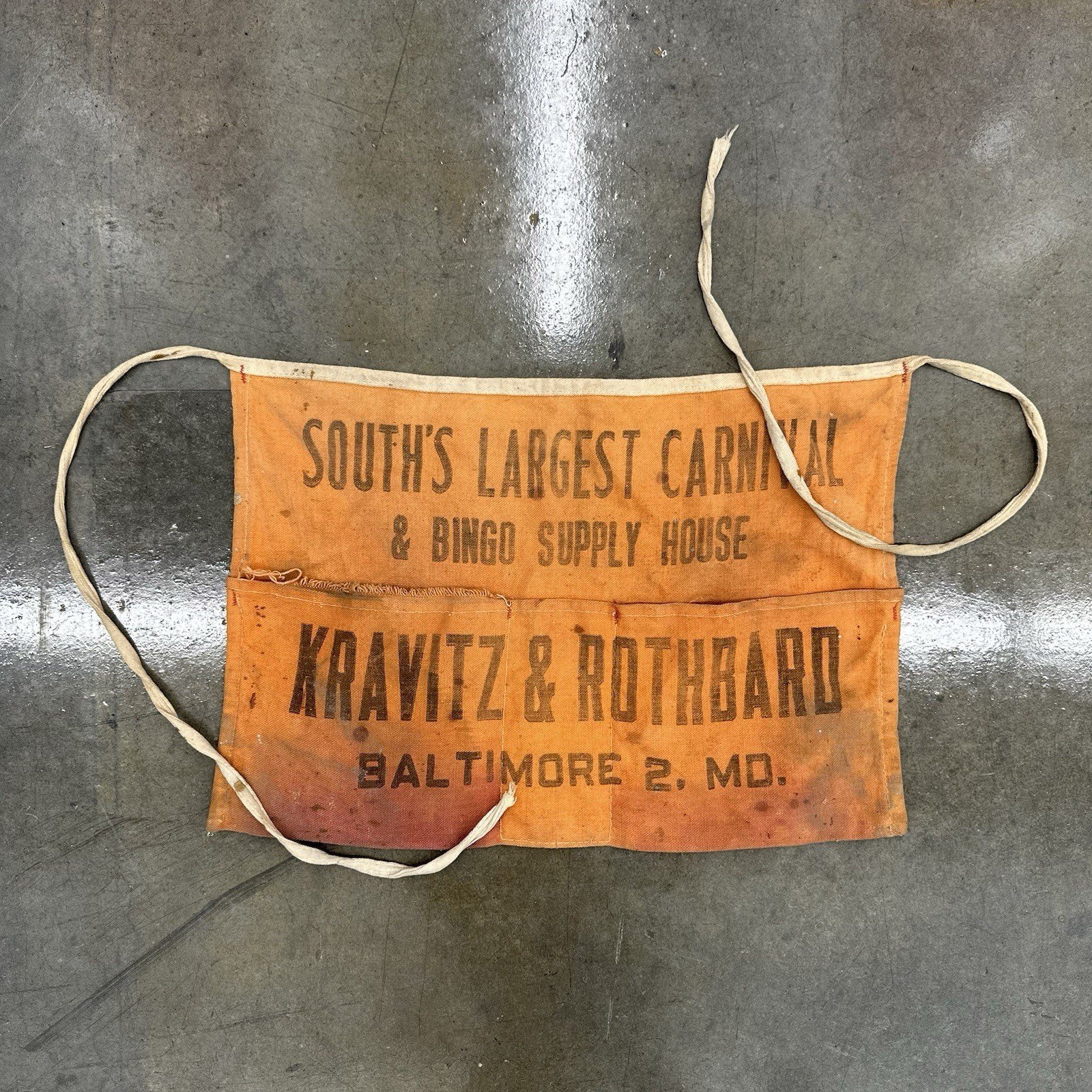 Vintage Baltimore Maryland Kravitz & Rothbard Carnival Bingo Apron Orange