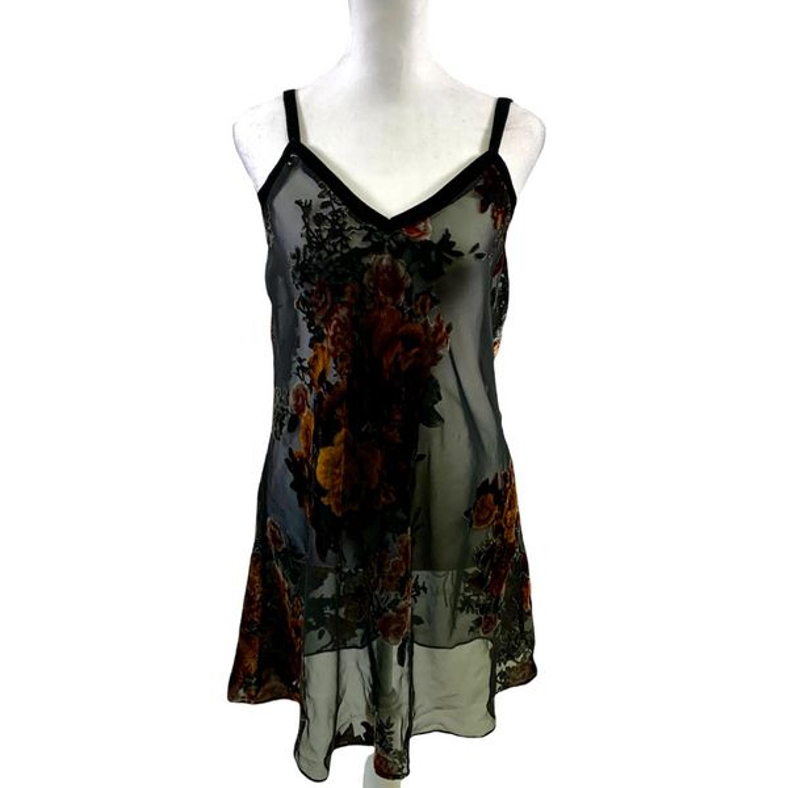 Flora Nikrooz Black Sheer Floral Velvet Nighty Size S