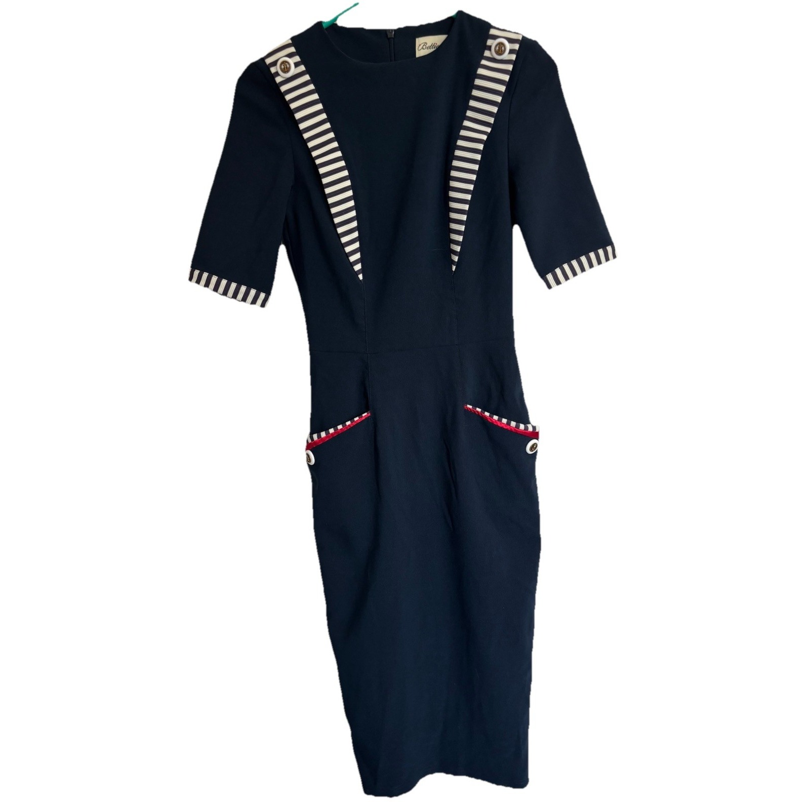 Bettie Page By Tatyana Sailor Dress XS Midi Pencil Nautical Cruise