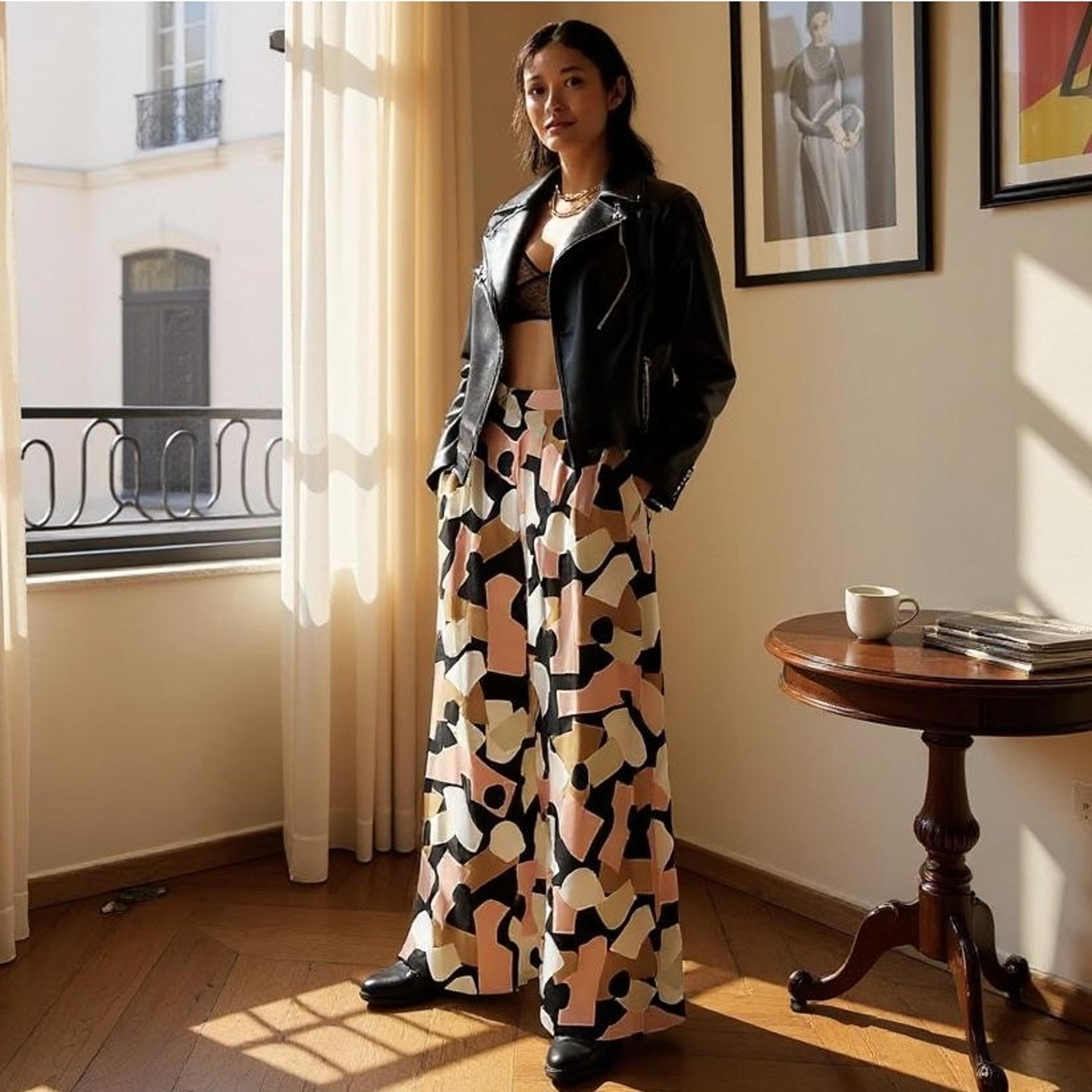 COREY LYNN CALTER Abstract Wide-Leg Pants Stretch Anthropologie Womens Small