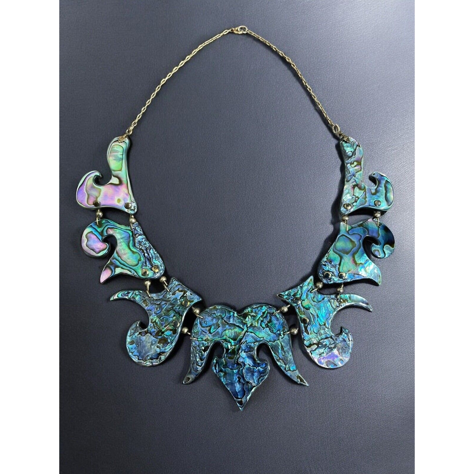 Artisan Carved Abalone Necklace Statement Jewelry