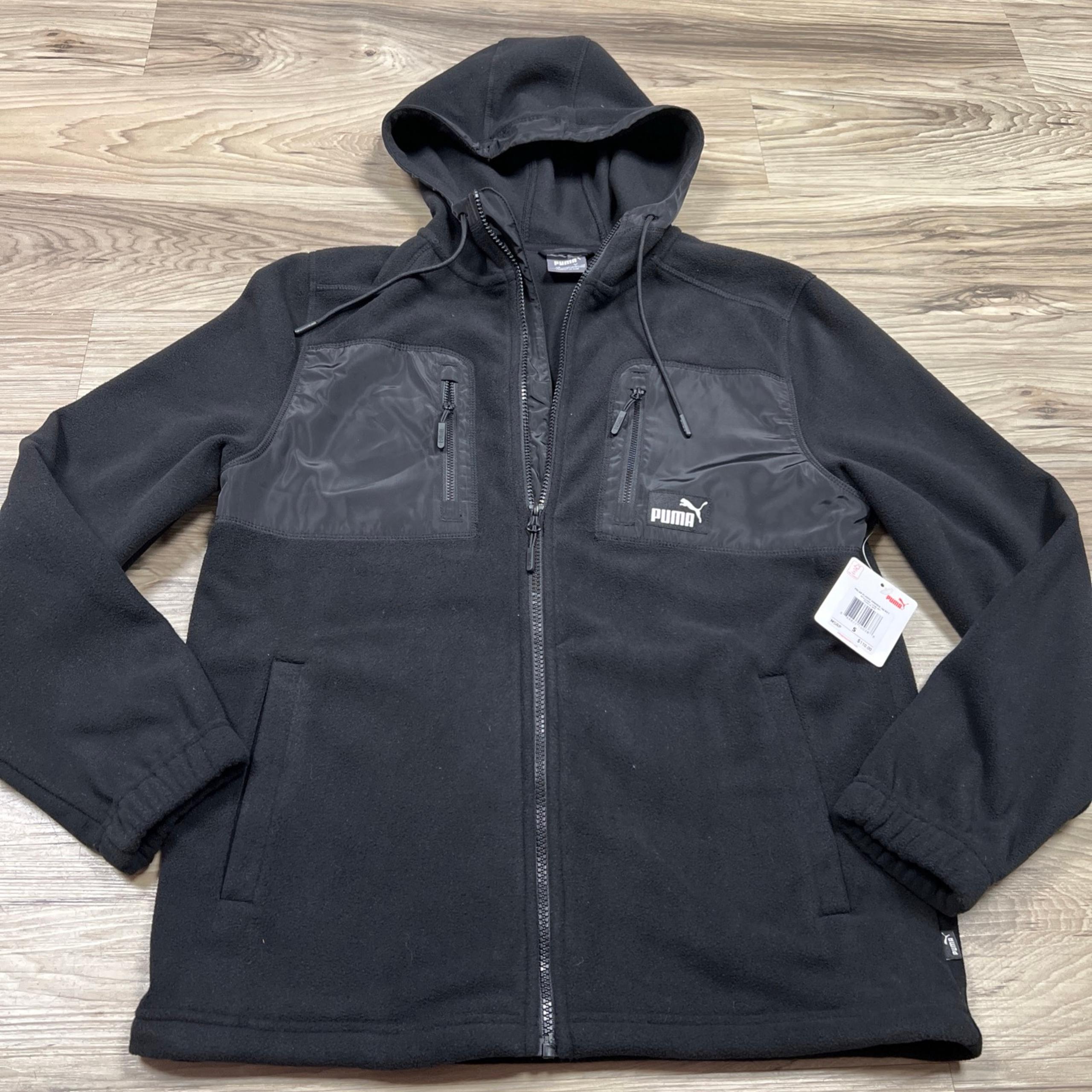 Puma Polar Hooded Fleece Full Zip Jacket Black Men’s Small $110 NWT