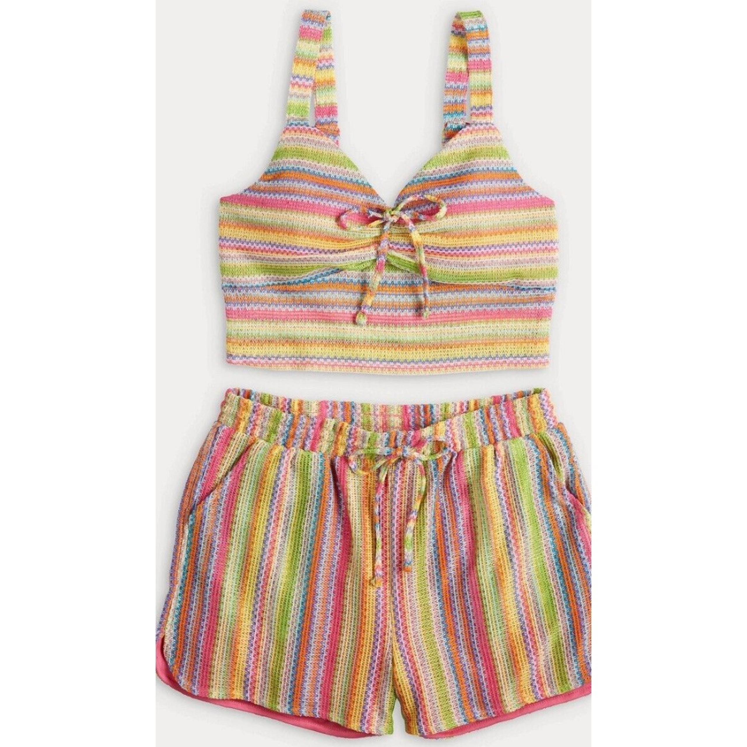 Derek Heart Size Crochet Knit Tank  & Shorts Set  L 11/13 BoHo Hippie Retro New
