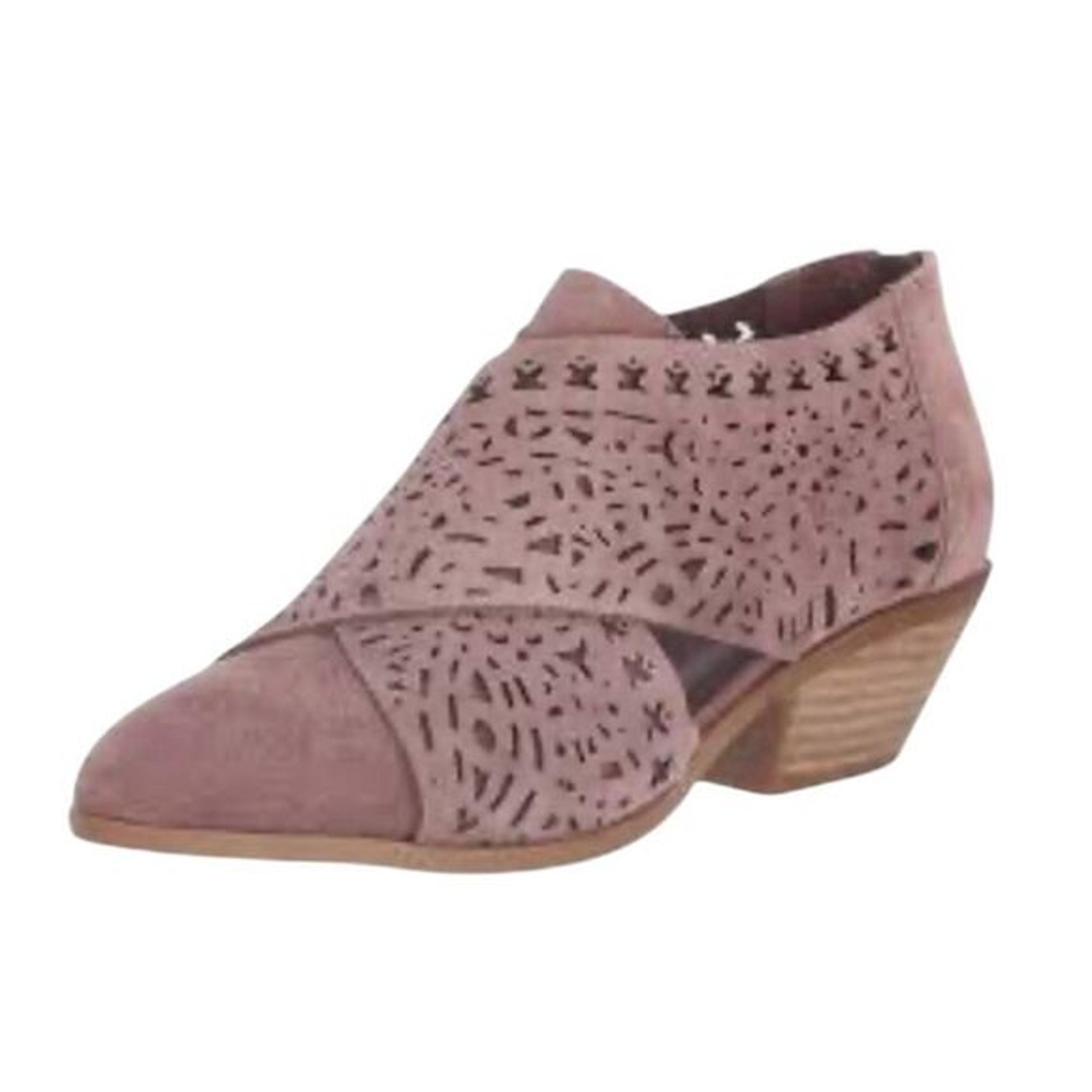 Carlos Santana Suede Blush Mauve Rose Ankle Bootie Laser Cutout Design