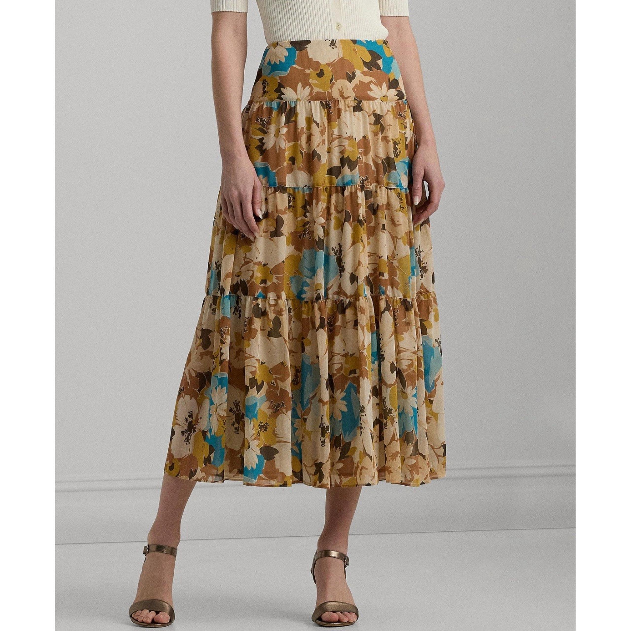 Lauren Ralph Lauren Women's Floral A-Line Midi Skirt Tiered  Sz 14 **READ**