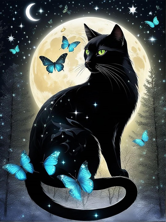 5D Black Cat Diamond Art Kits for Adult 12X16
