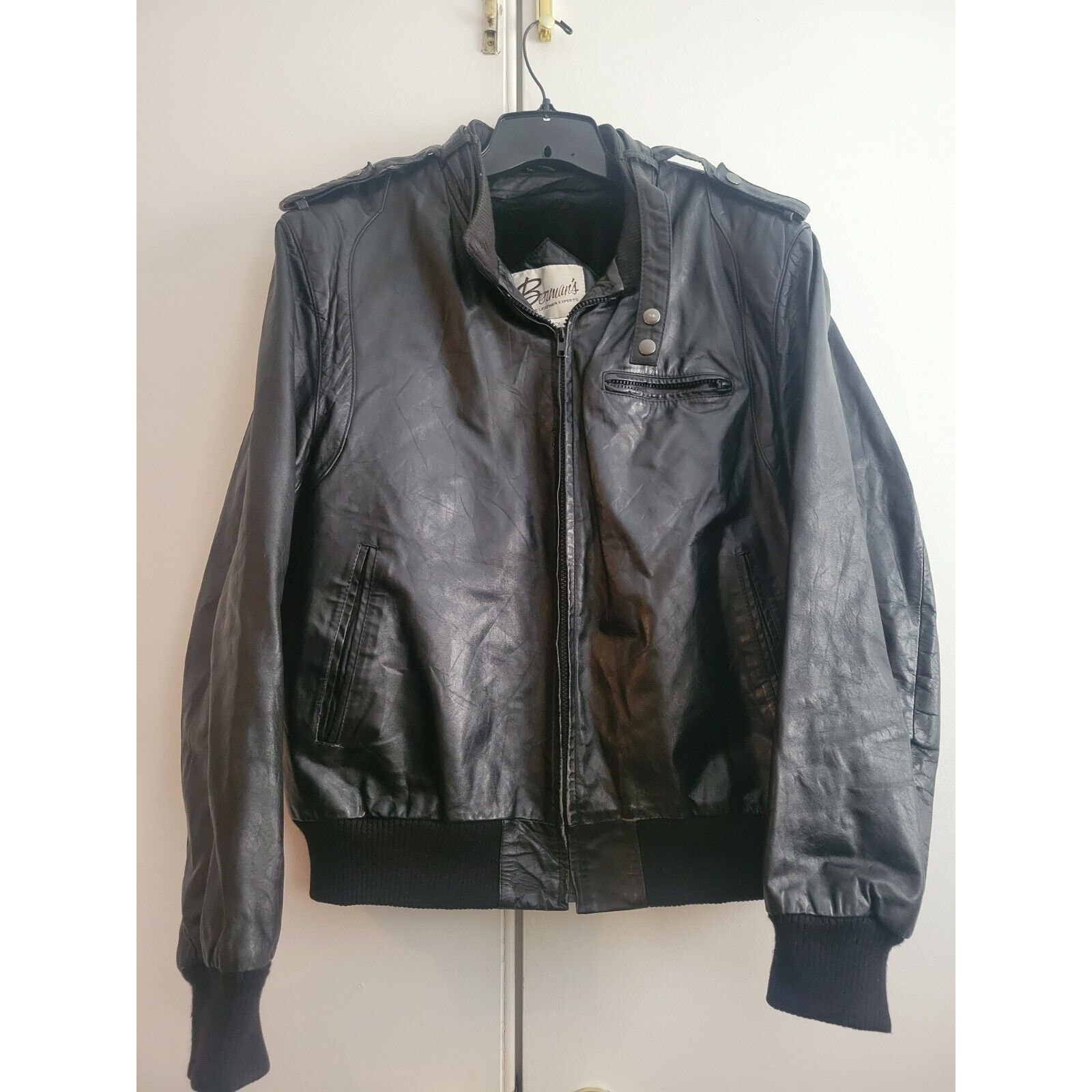 Berman’s Vintage Men’s 44L Gray Leather Bomber Jacket Motorcycle Plush Lined