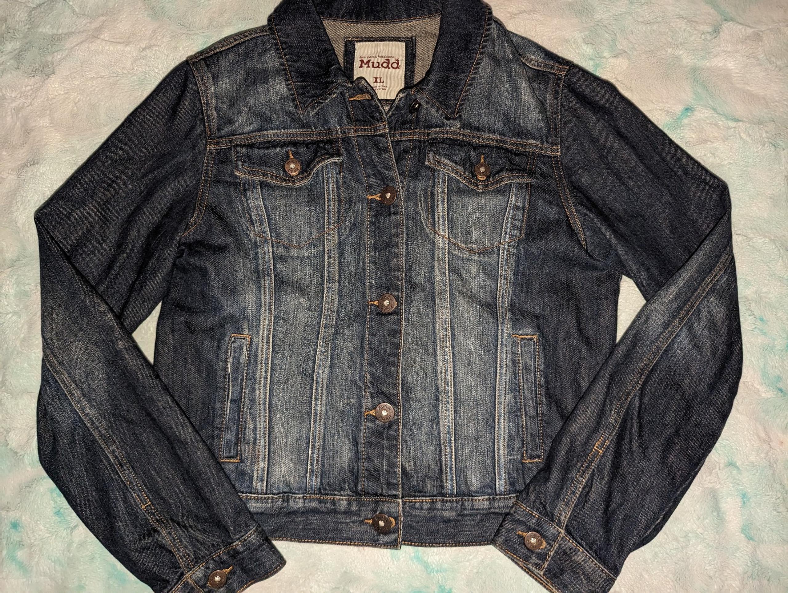 MUDD Vintage Y2K Womens Distressed Cropped Baby Doll Denim Trucker Jacket XL