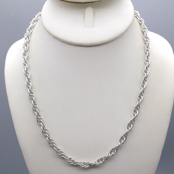 Vintage Eloxal Chain Necklace,Textured Rope Links, Lightweight Silver Tone