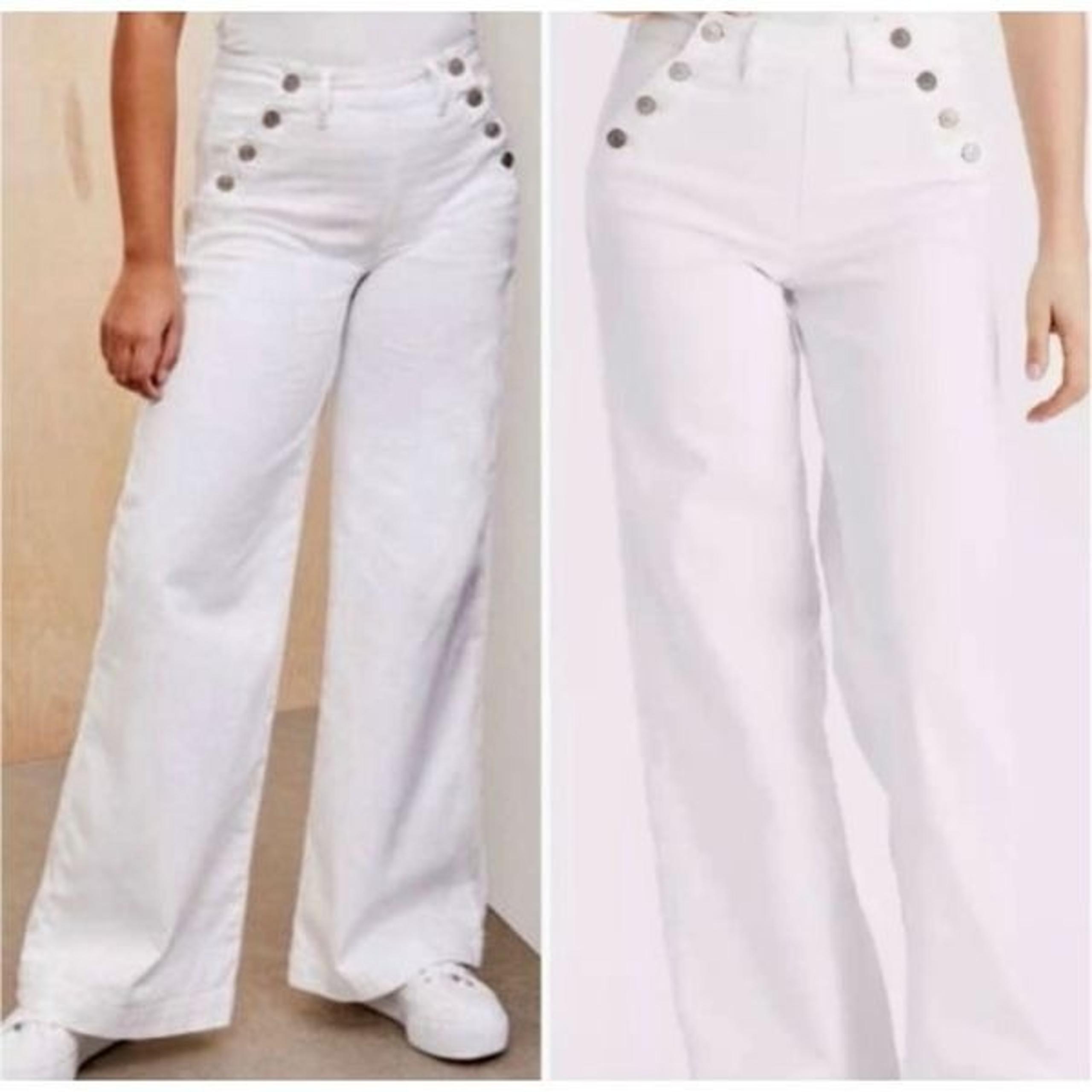 american eagle super stretch wide leg white jean size 16 button front sailor