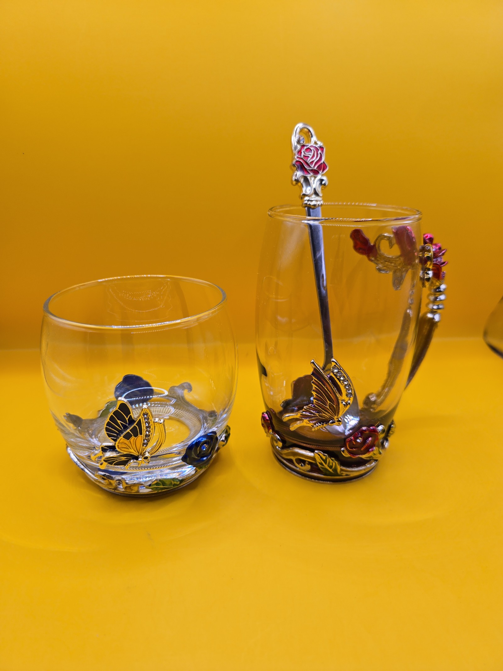 Butterflies Enameled Glasses Set