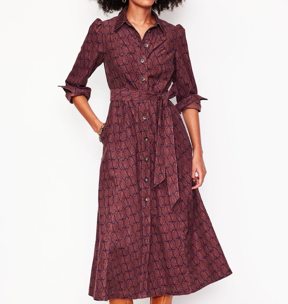 Boden Aubrey Cord Midi Shirt Dress