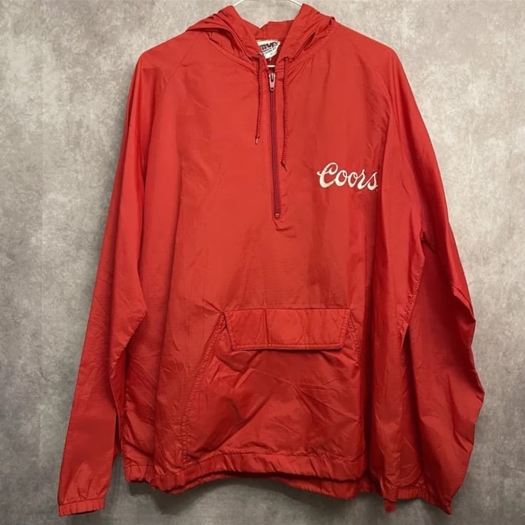 Vintage 80s Coors Beer Red MVP Hooded Windbreaker Zip Jacket Adult Large L USA