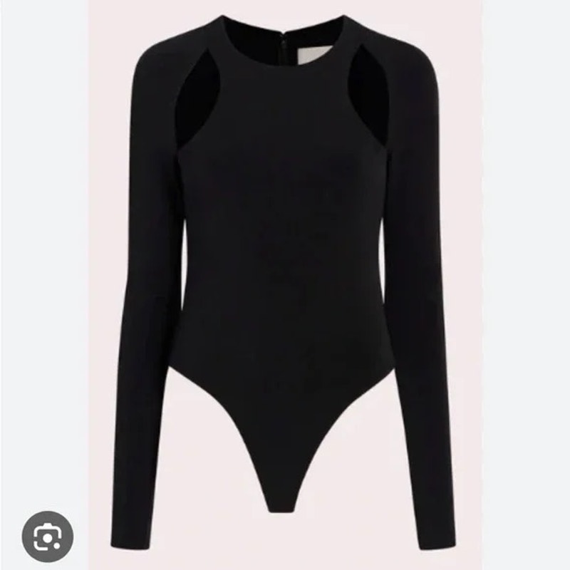 Cinq A Sept Black Loda Long Sleeves Cut-Out Bodysuit Medium NWT