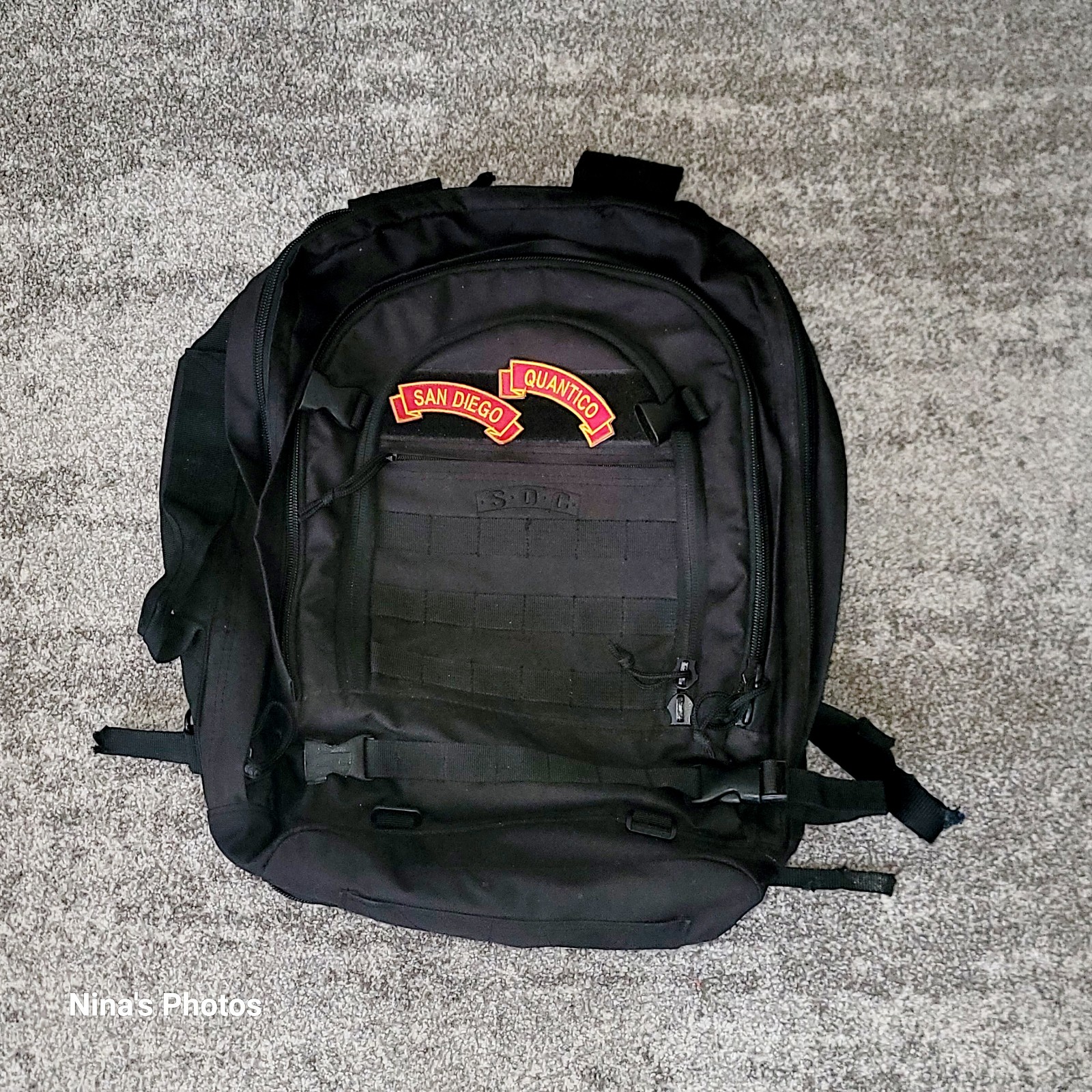 SOC Piper Gear Black Backpack Bugout Bag Sandpiper W/San Diego Quantico Patches