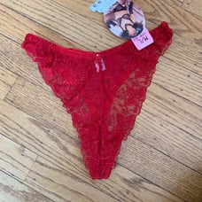 Felina Nicolette Collection Vintage Red Lace High Cut Thong NWT
