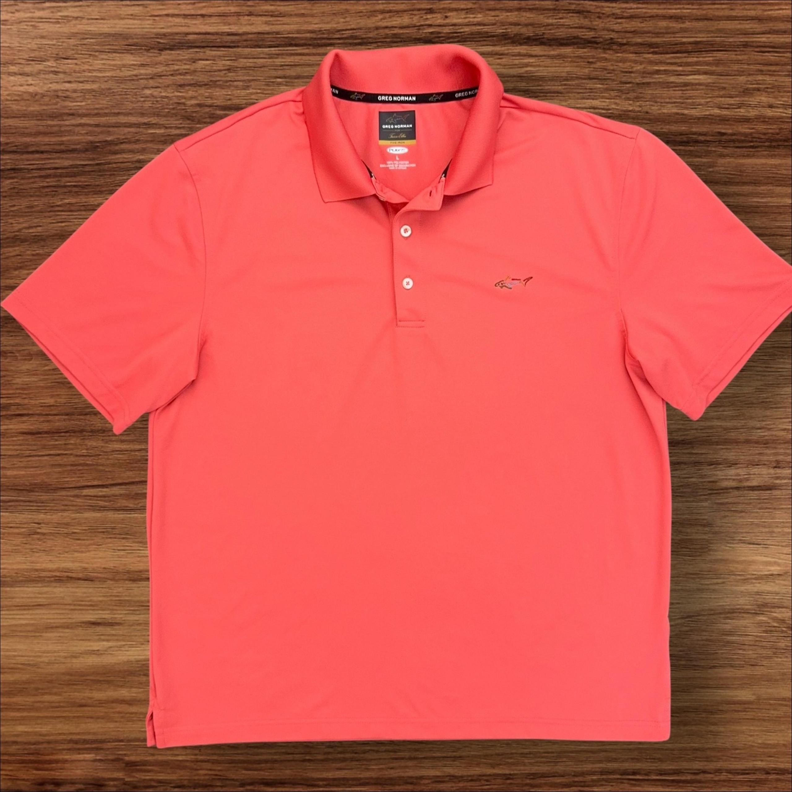 Greg Norman Shirt Men's Large Play Dry Salmon Polo Golf Five Iron Top
