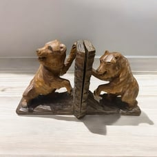 SET Vintage Black Forest WOOD HAND CARVED BEAR 2 BOOKEND s FIGURINE ART DECO