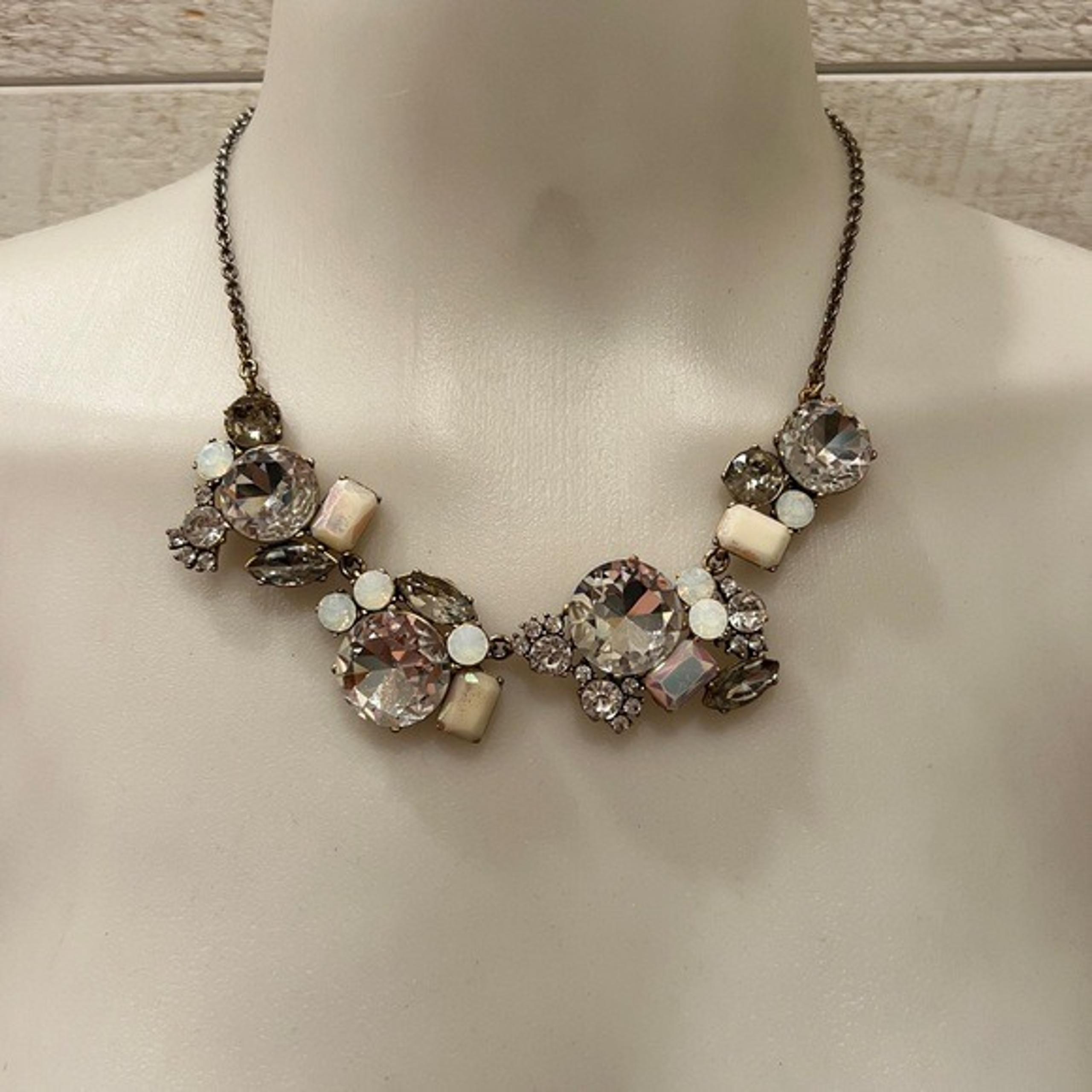 J. CREW Women’s Chunky Cluster Gem Silver Tone Statement Necklace