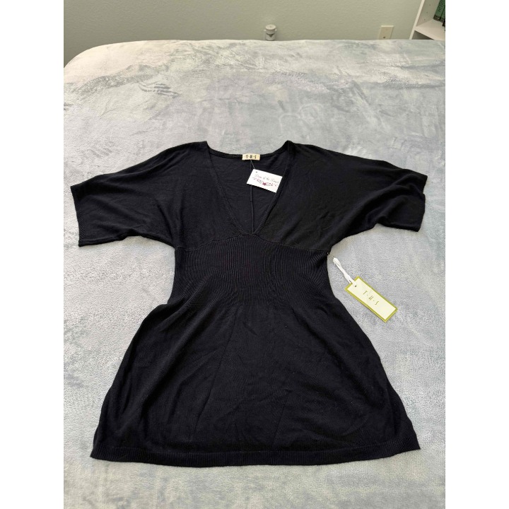NWT Divas Of The Desert by THS Black Ribbed Short Sleeve Knit Dress Womens Small