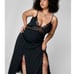 Crinkle chiffon lace insert double split maxi slip dress