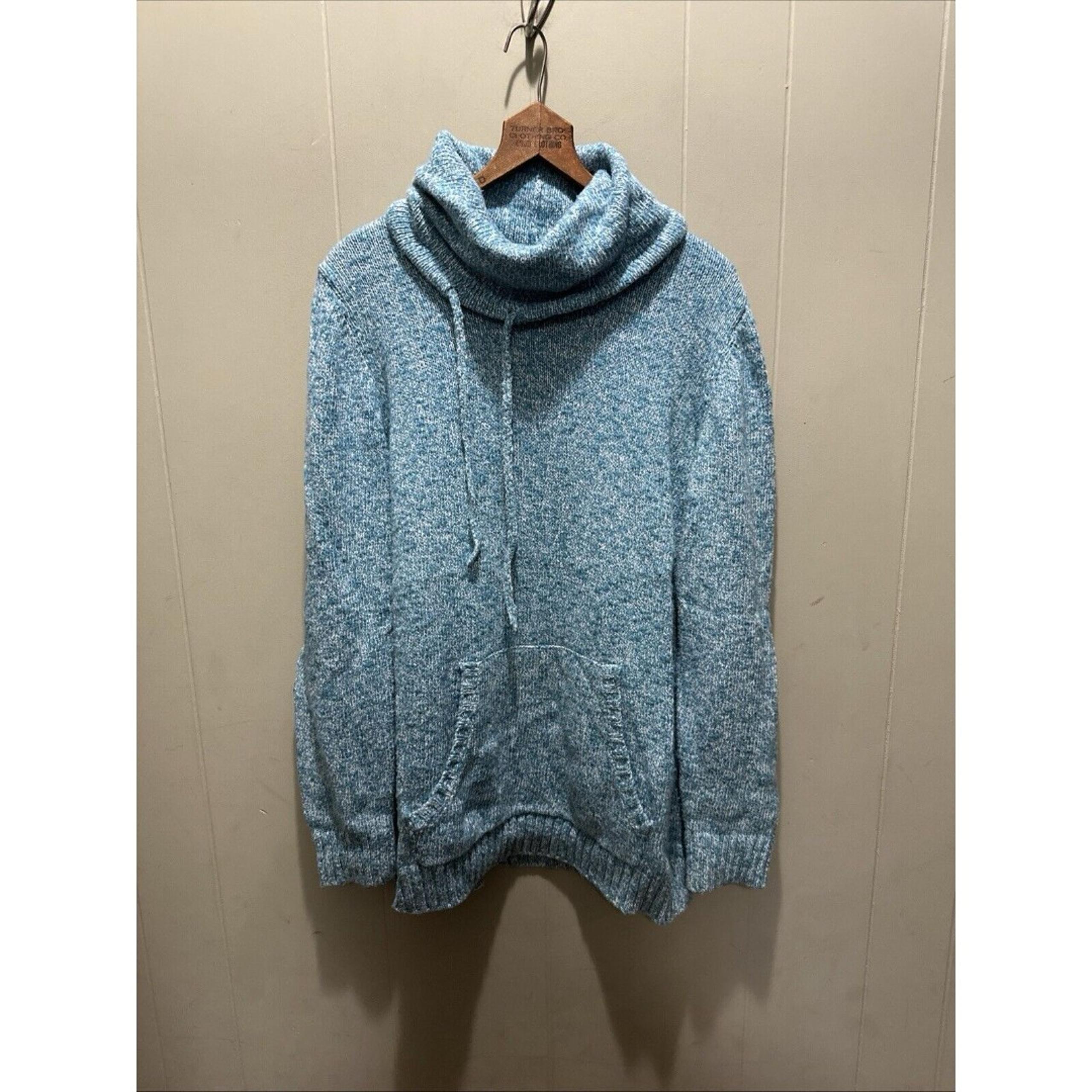 L.L. Bean Winter Pullover Sweater Knitted Cowl Neck Teal White Women’s Size XL